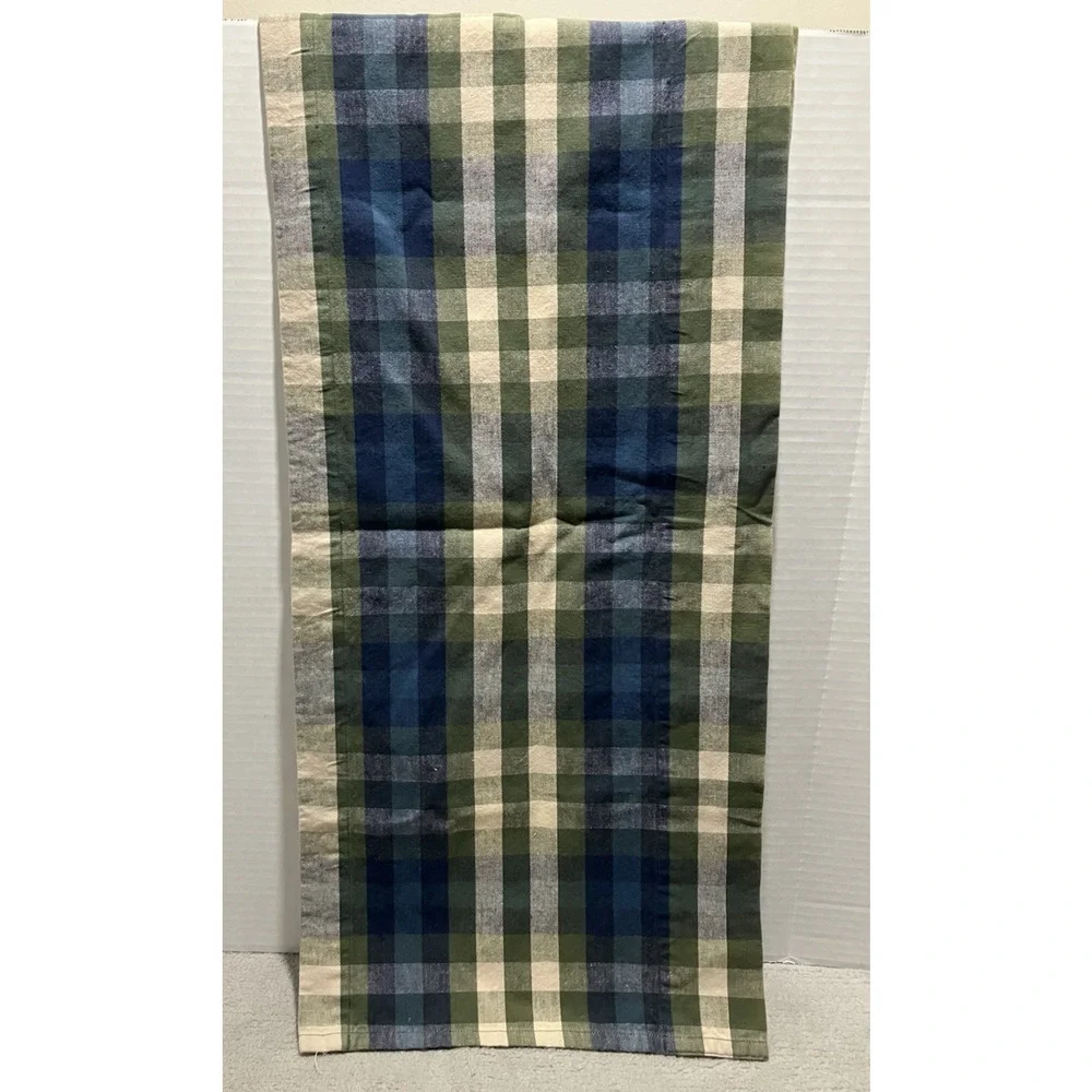 JCPenney Home Valance Bradley Stripe Plaid Valance Woven Cotton Blue Olive Green